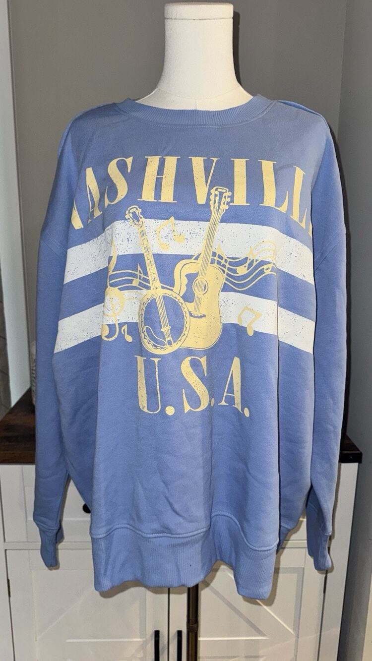 Terra & Sky Nashville Sweatshirt Women 2X 20W-22W Blue Graphic Fleece NWT
